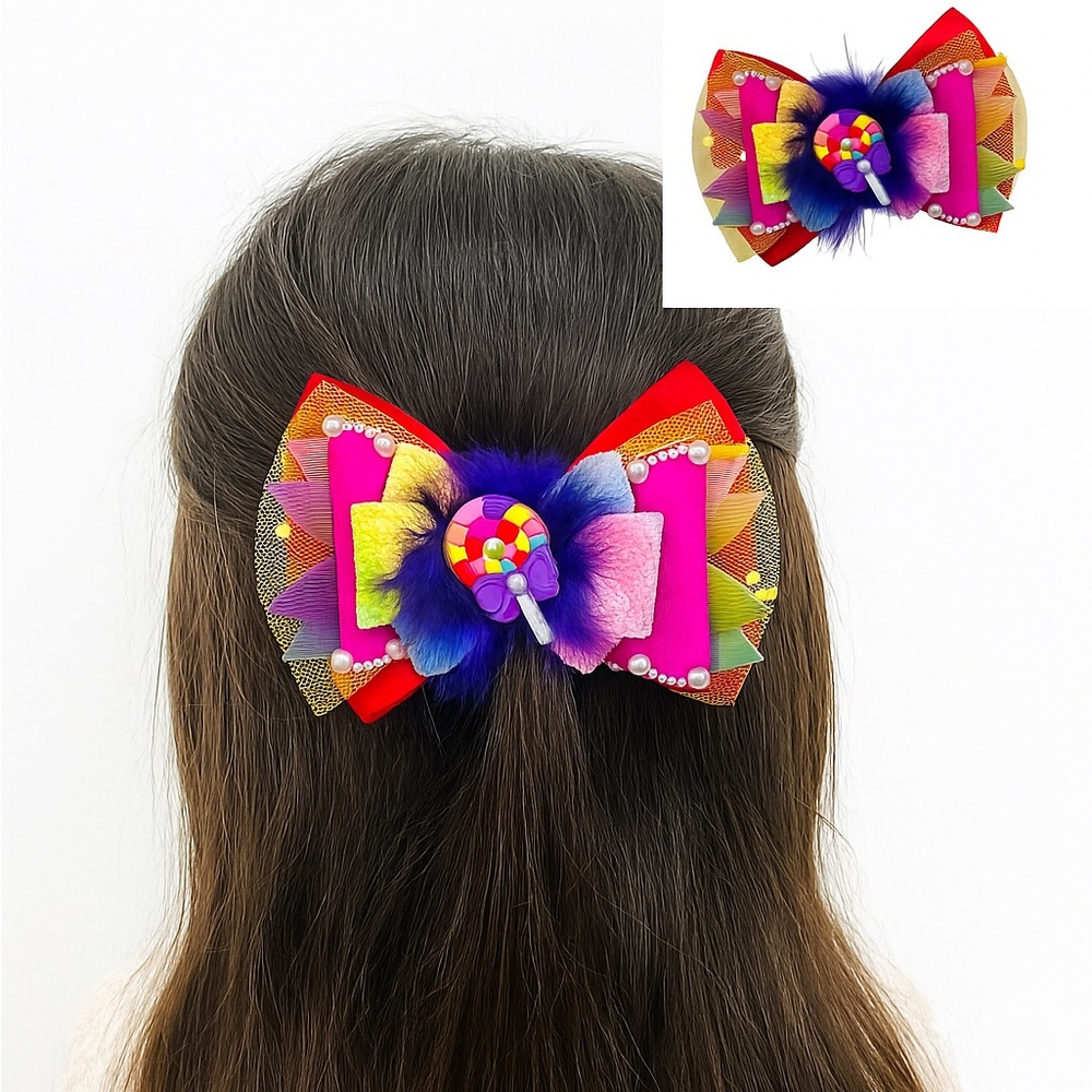 POP IT HAIR BOWS CLIPS with Clay for Girls 4 inch Handmade NEW
